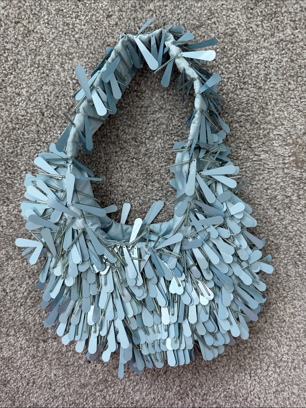 Light Blue Sequin Fringe Strap Shoulder Bag - Picture 2 of 3